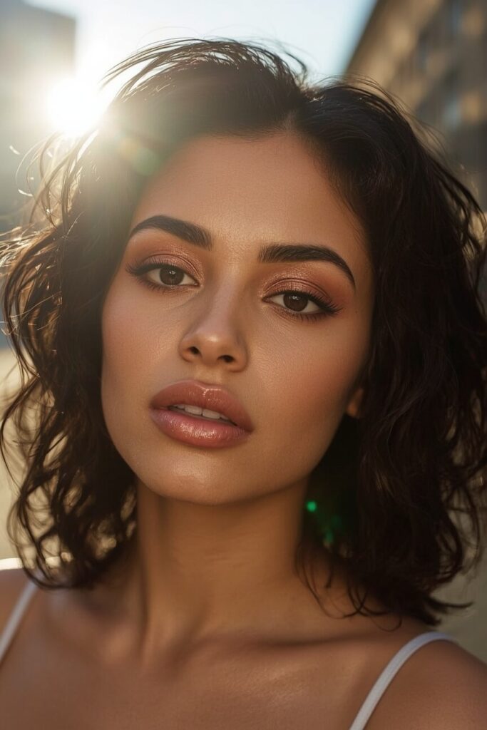 krótkowłosa brunetka, latin make-up