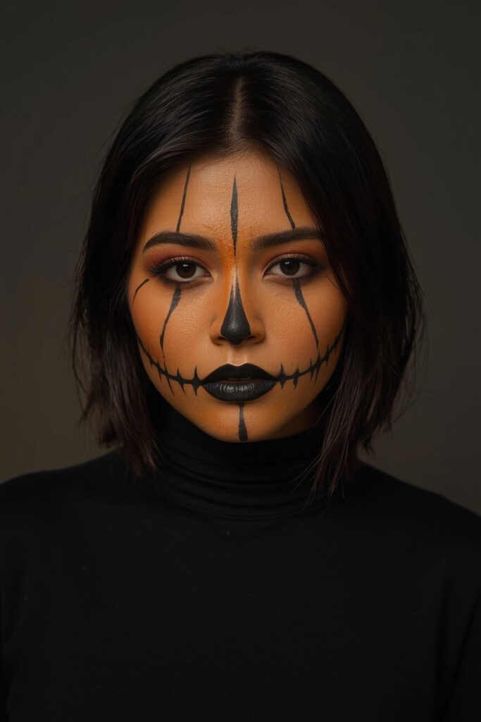 Pomarańczowy makijaż z czarnymi szramami