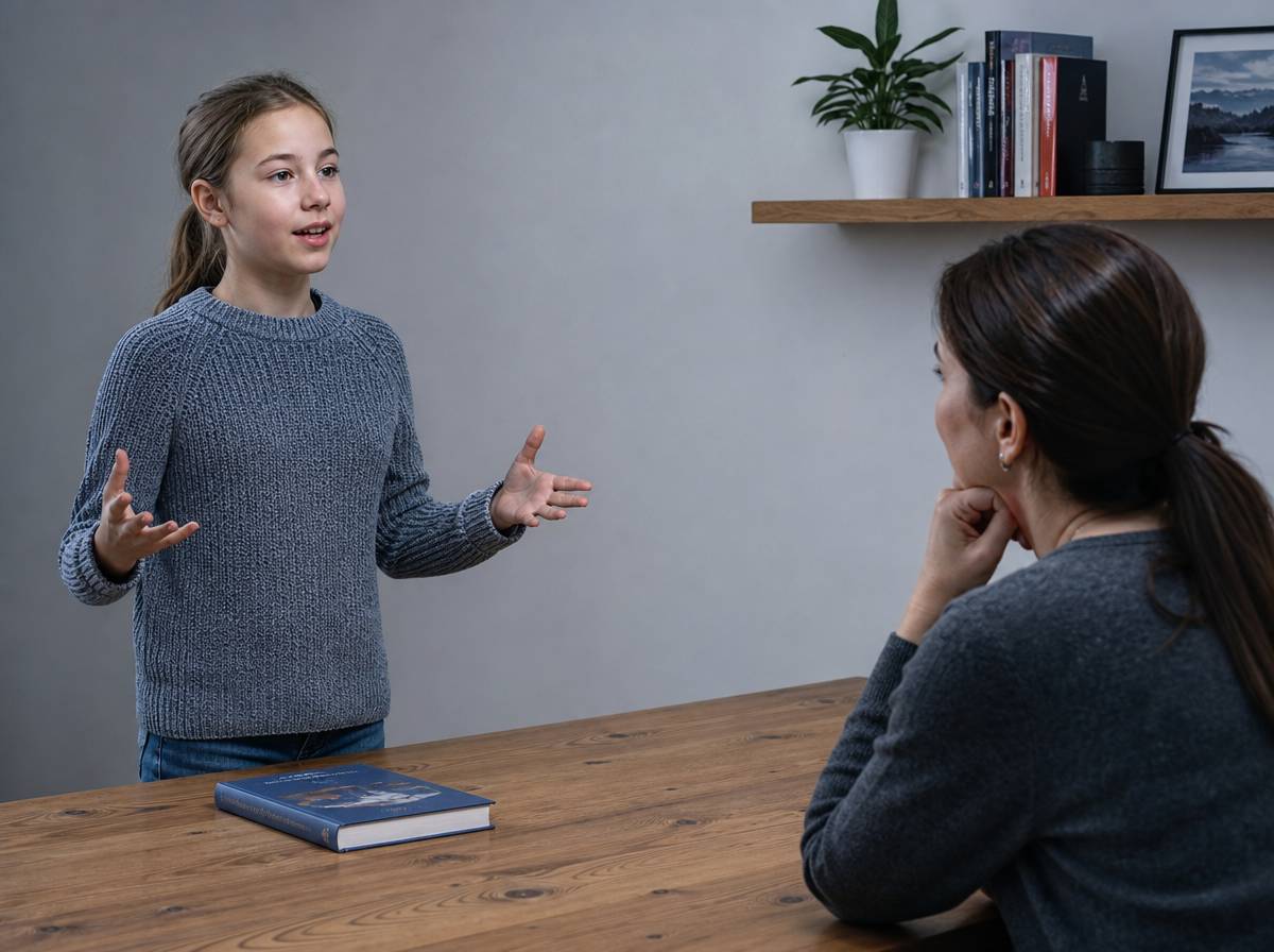 Dziewczynka streszcza własnymi słowami przeczytaną książkę