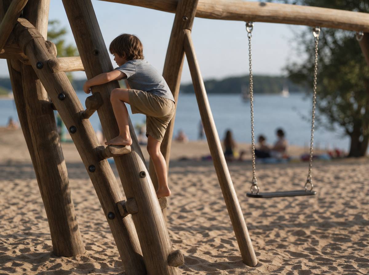 Plac zabaw dla dzieci na plaży nad Jeziorem Solińskim
