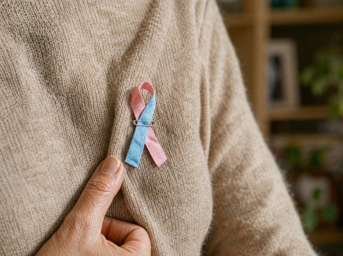 Różowo-niebieska wstążka pamięci przypięta do ubrania - symbol dni pamięci tęczowych dzieci